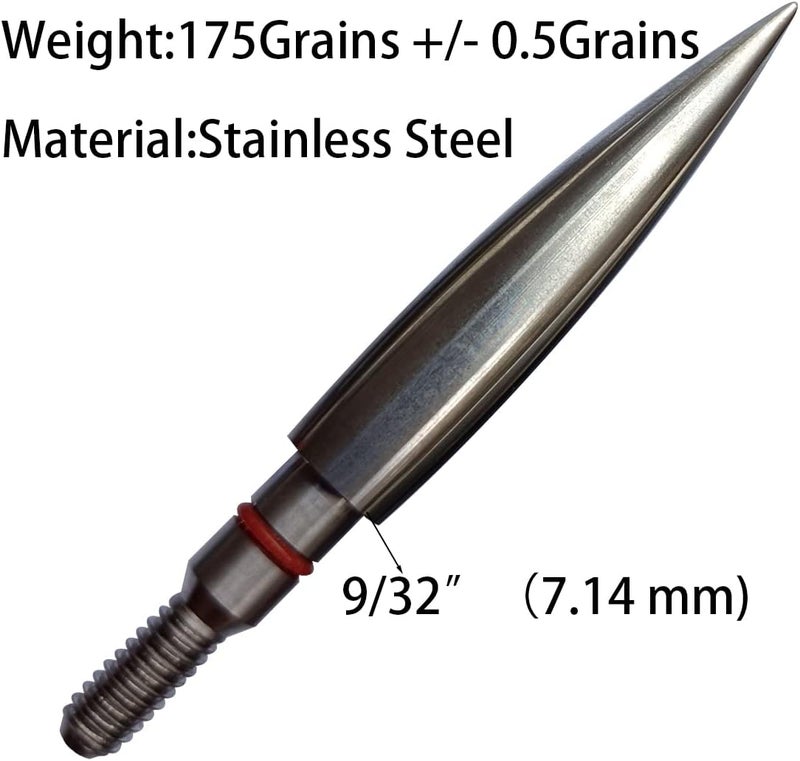 Wdfhudj Stainless Steel Archery Field Points,9/32″ 19/64″ 5/16″ 11/32″ Diameter 100/125/150/175/200/250/300 Grains,Screw in Archery Field Tips(1 Dozen 12PCS) - Image 2